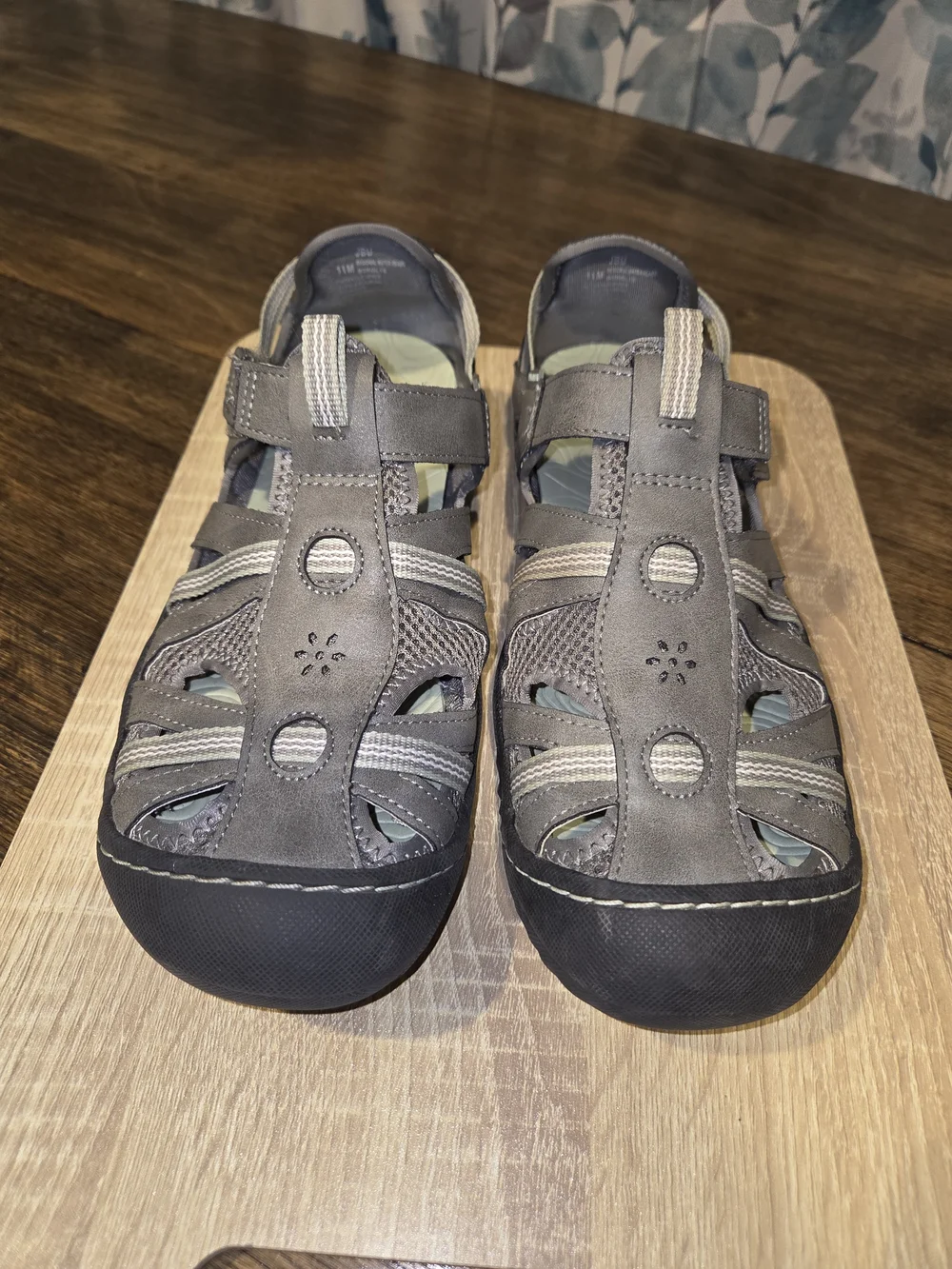 JBU Women's Closed-Toe Sport Sandals in Gray with Mint Lining